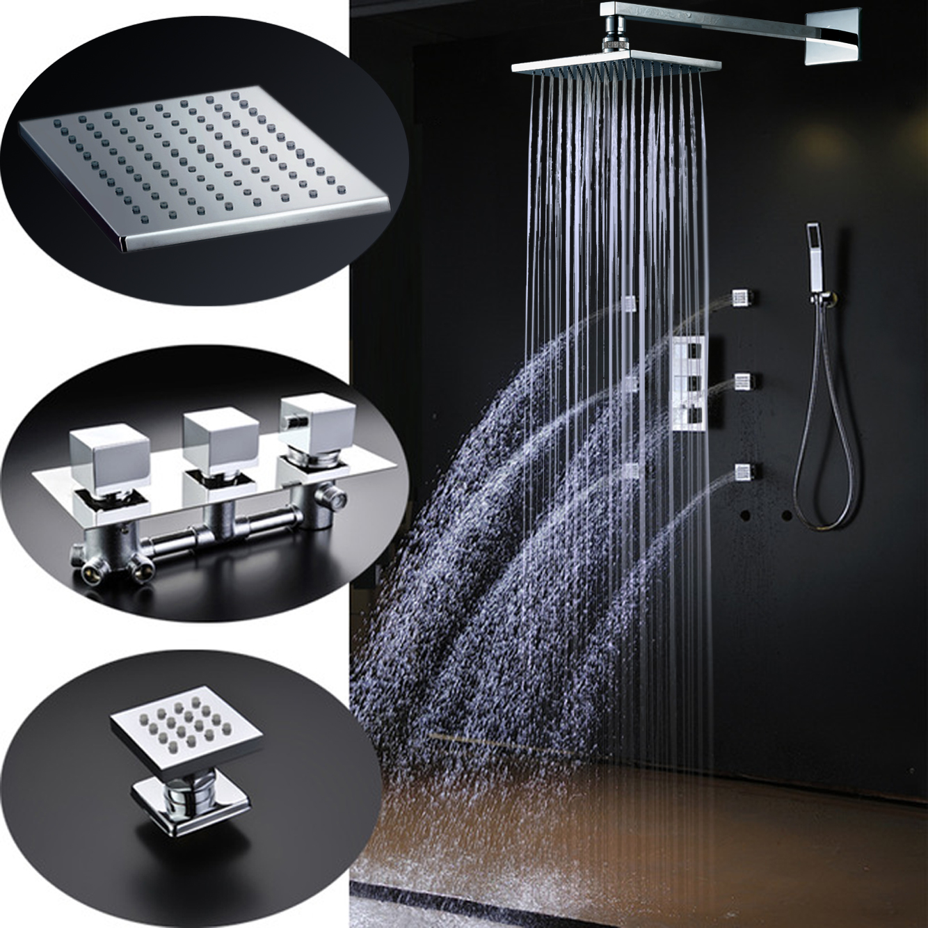 Lombardy Large Square Shower Head with Massage Jets